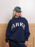 Navy Oversized Mockneck Jumper for Men with White Varsity Print