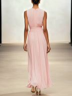 Sleeveless Ruched A-Line Chiffon Maxi Dress for Women | Wedding Guest