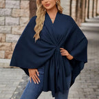 Lightweight Loose Fit Open Poncho with Front Knot Detail for Women | Casual Wear