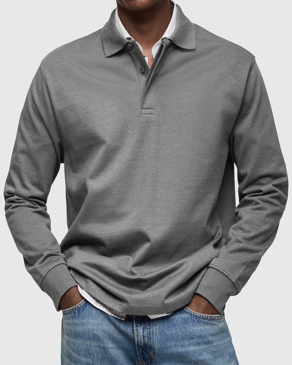 Cotton Long Sleeve Polo Shirt for Men