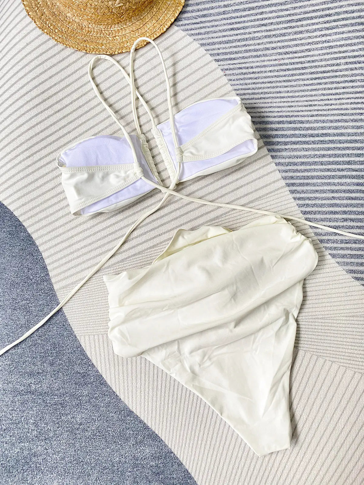Women Bikini Set | Bandeau halter with wrap strings and flower bottom
