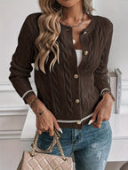 Cable Knit Open Front Buttoned Cardigan for Women | Work and Casual Wear