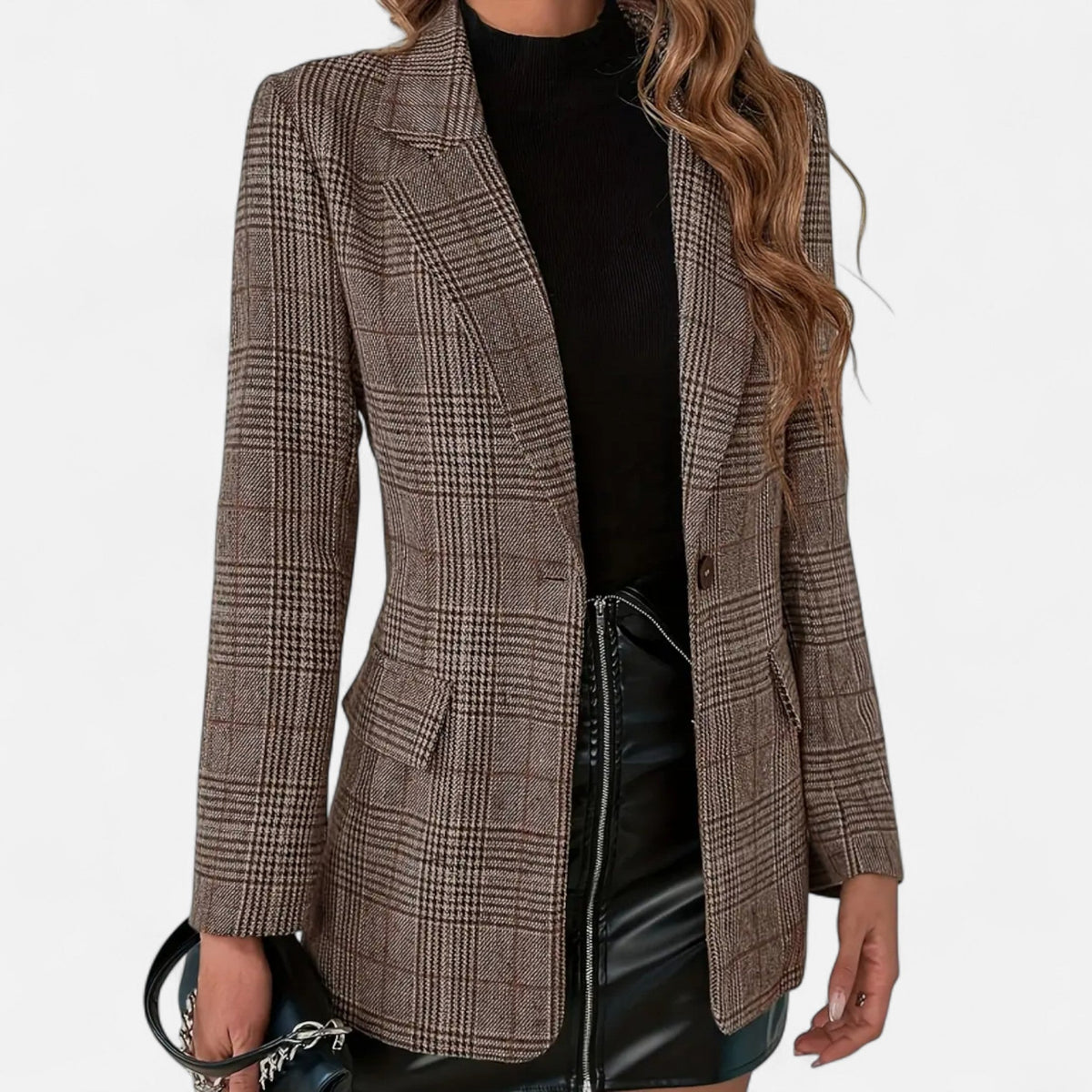 Brown Plaid Single Breasted Blazer for Women | Tailored Fit