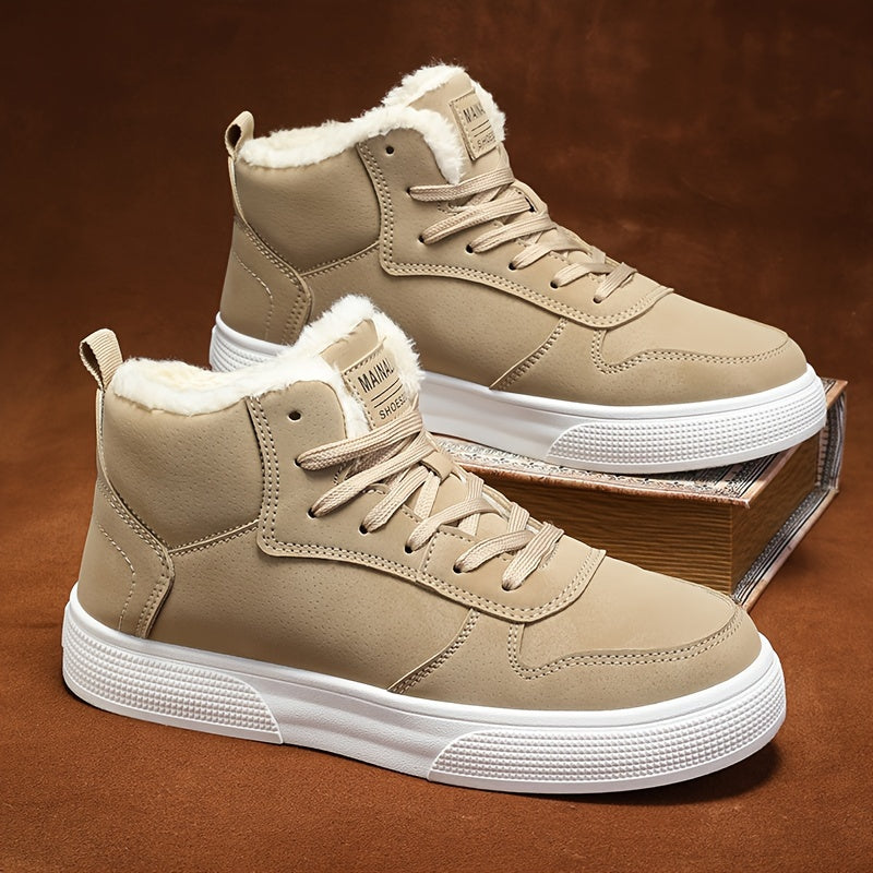 Plush Lined High Top Lace Up Trainers for Men | Cushioned Winter Walking
