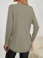Knit Relaxed Fit Round Neck Longline Jumper with Side Slits for Women | Autumn