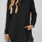 Knit Relaxed Fit Round Neck Longline Jumper with Side Slits for Women | Autumn