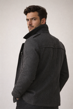 Wool Blend Double-Breasted Long Overcoat for Men