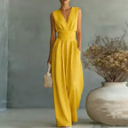 Wide-Leg Wrap V-Neck Jumpsuit for Women | Summer Occasion
