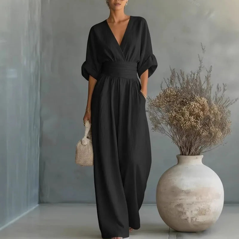 Wide-Leg Wrap V-Neck Jumpsuit for Women | Summer Occasion