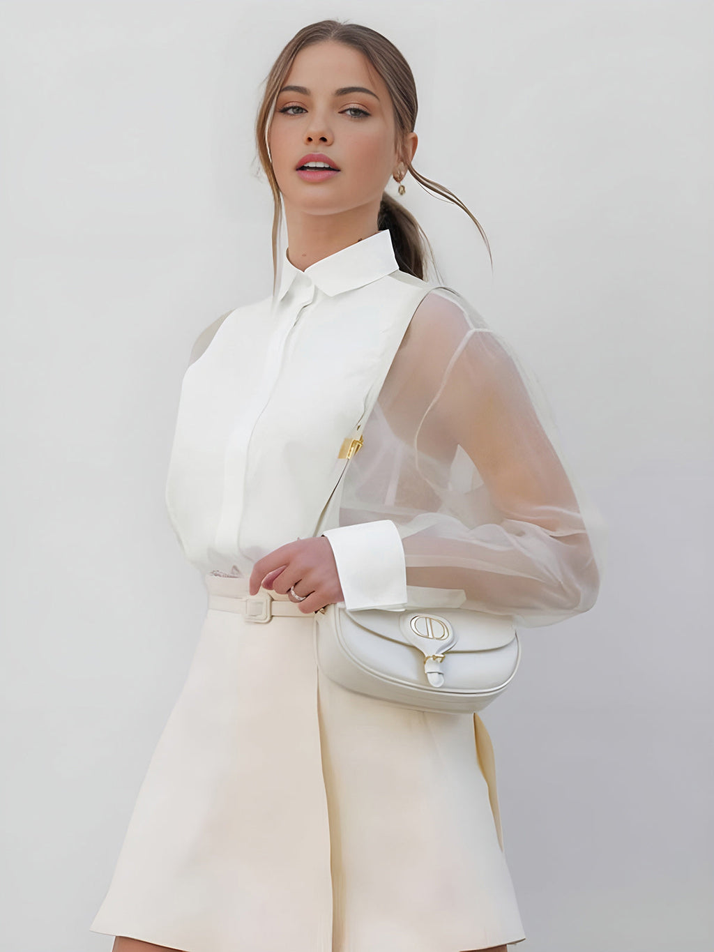 Women Blouse | Button front with transparent long sleeves