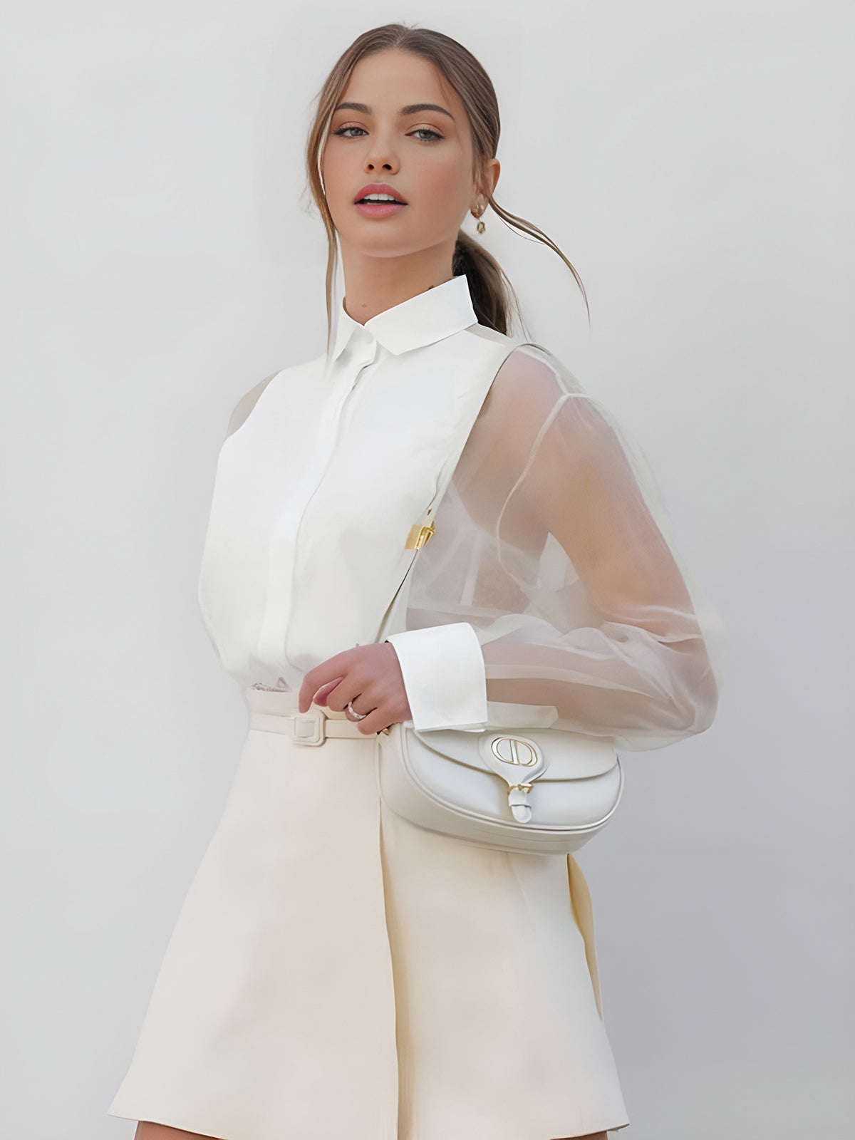 Women Blouse | Button front with transparent long sleeves
