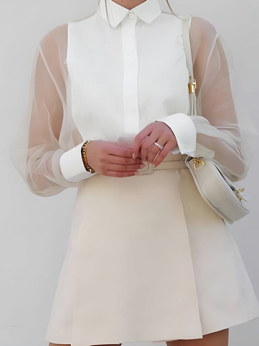 Women Blouse | Button front with transparent long sleeves