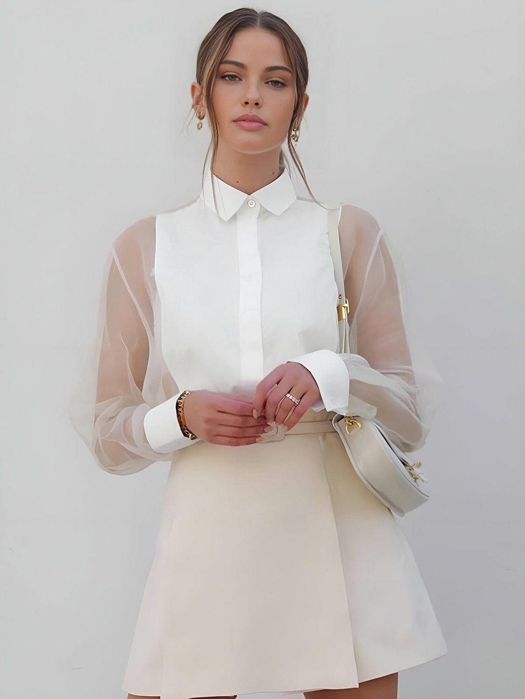 Women Blouse | Button front with transparent long sleeves