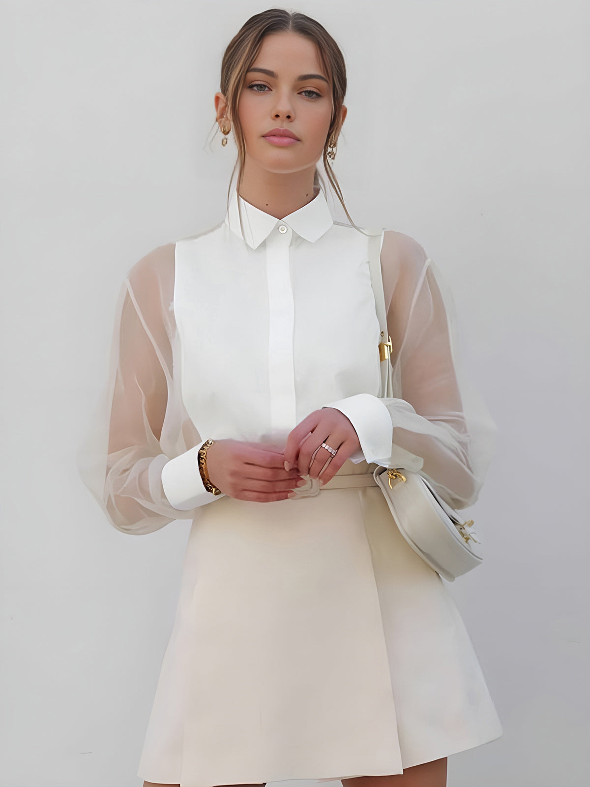 Women Blouse | Button front with transparent long sleeves
