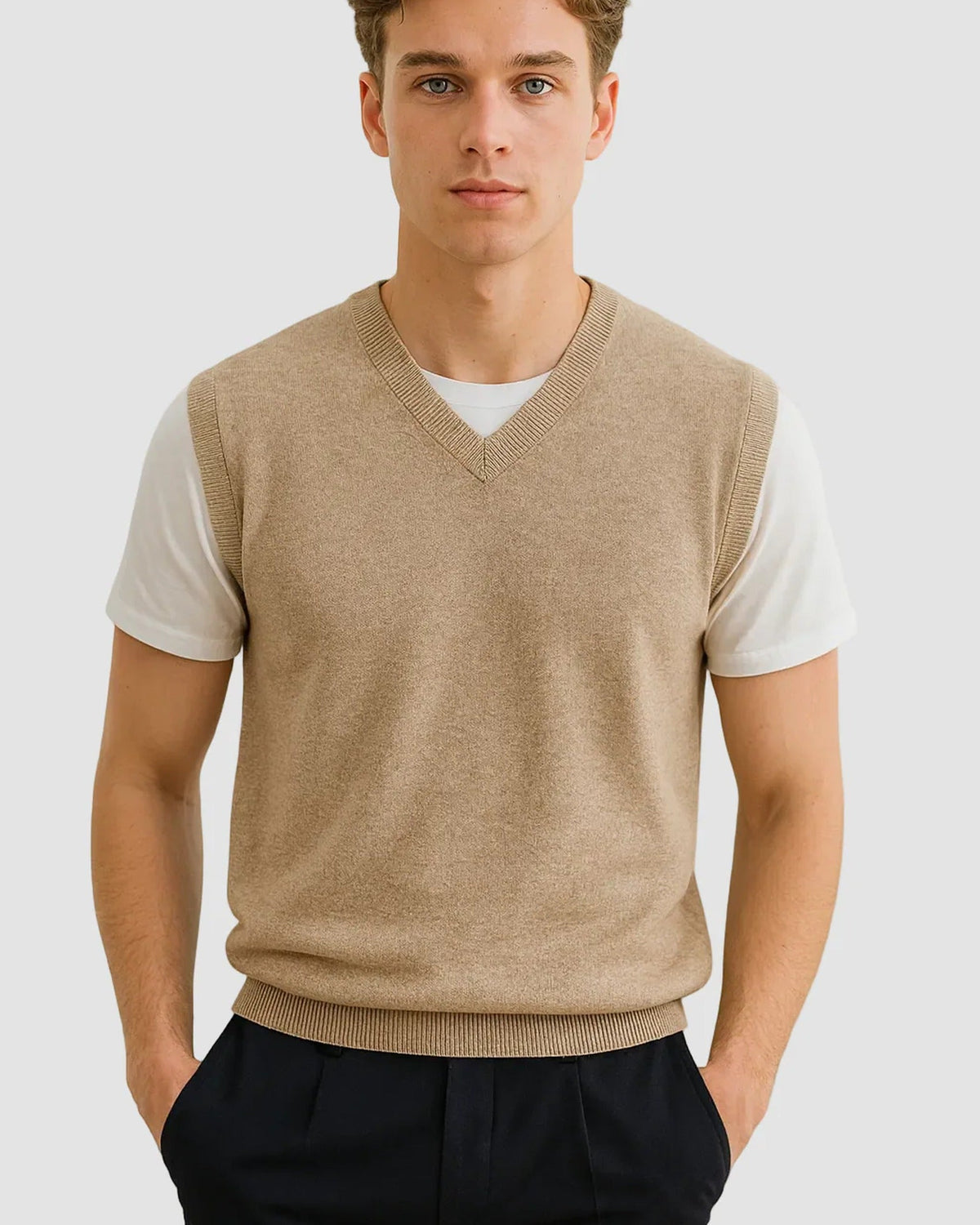 Fine Knit V-Neck Sleeveless Jumper for Men | Autumn Winter Collection