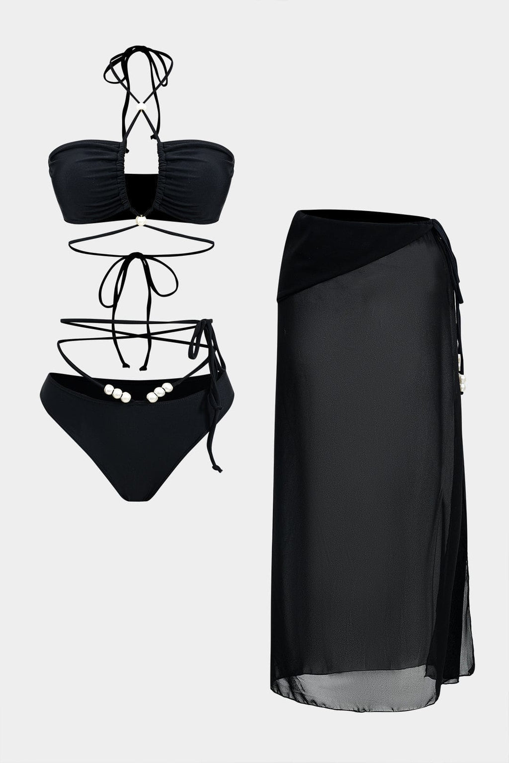 Women Bikini Set | Bandeau wrap top with pearl detail