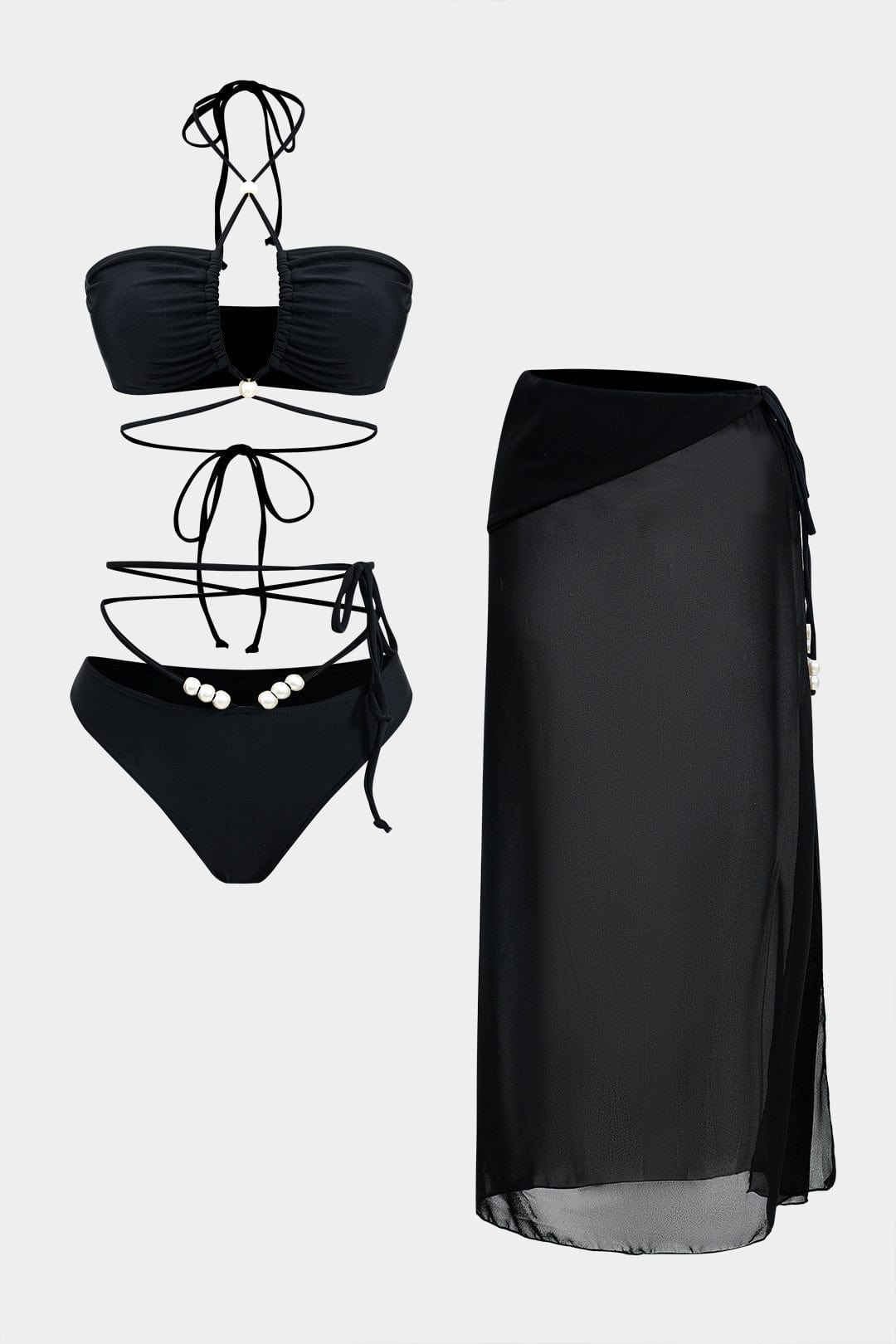 Women Bikini Set | Bandeau wrap top with pearl detail