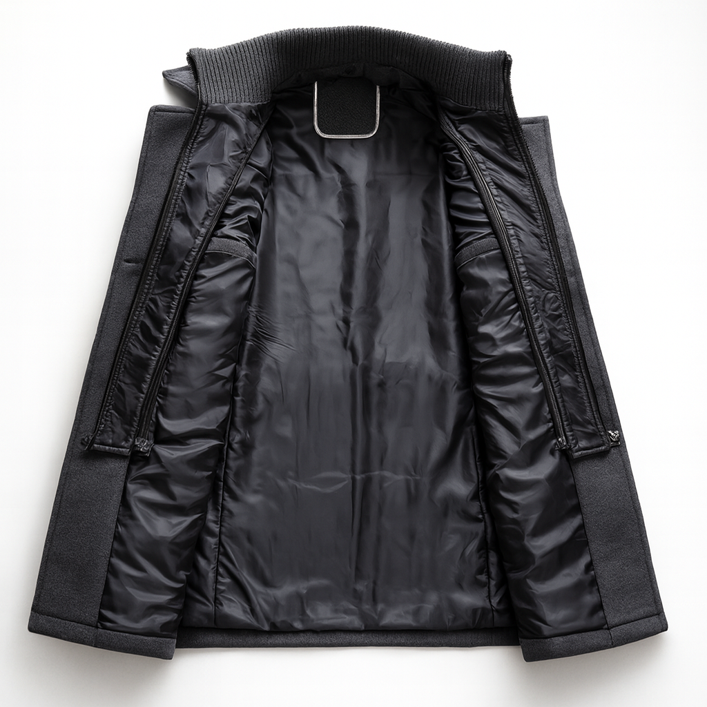 Wool Blend Double-Breasted Long Overcoat for Men