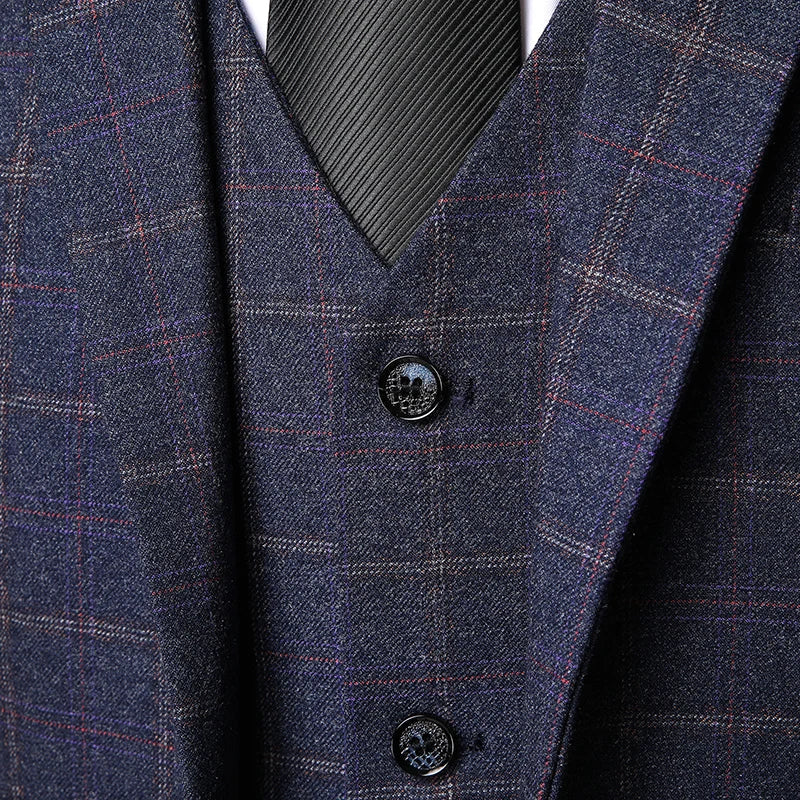 Men Suit Set | Three-piece check blazer with vest and trousers