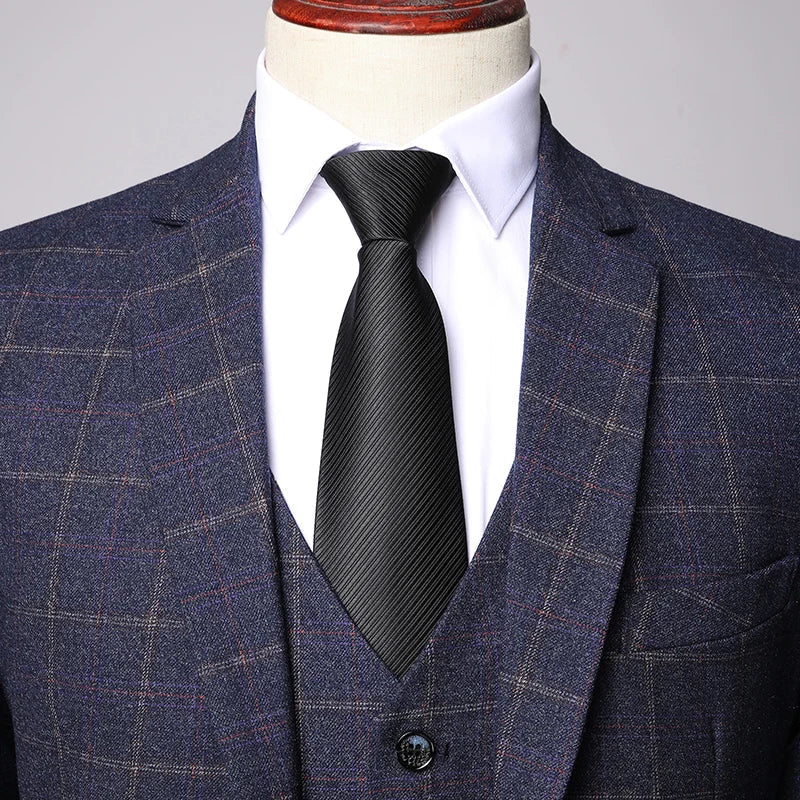Men Suit Set | Three-piece check blazer with vest and trousers