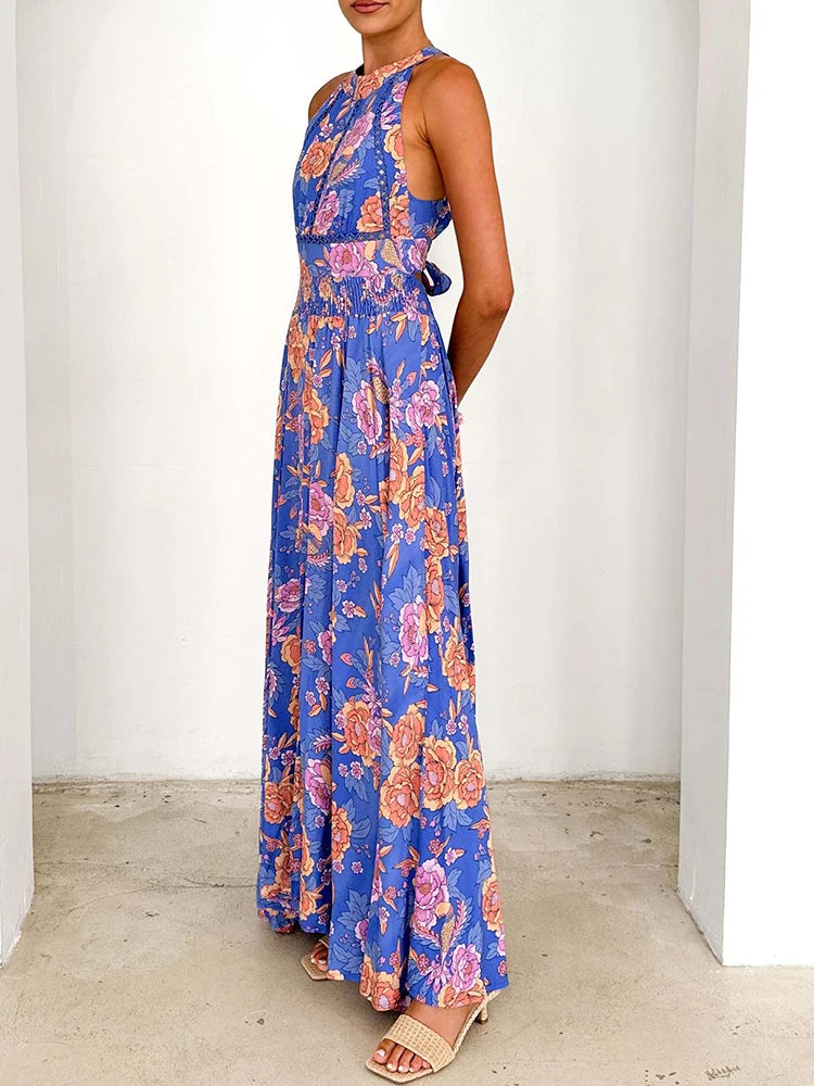 Floral Sleeveless Backless Maxi Dress for Women | Summer Holiday