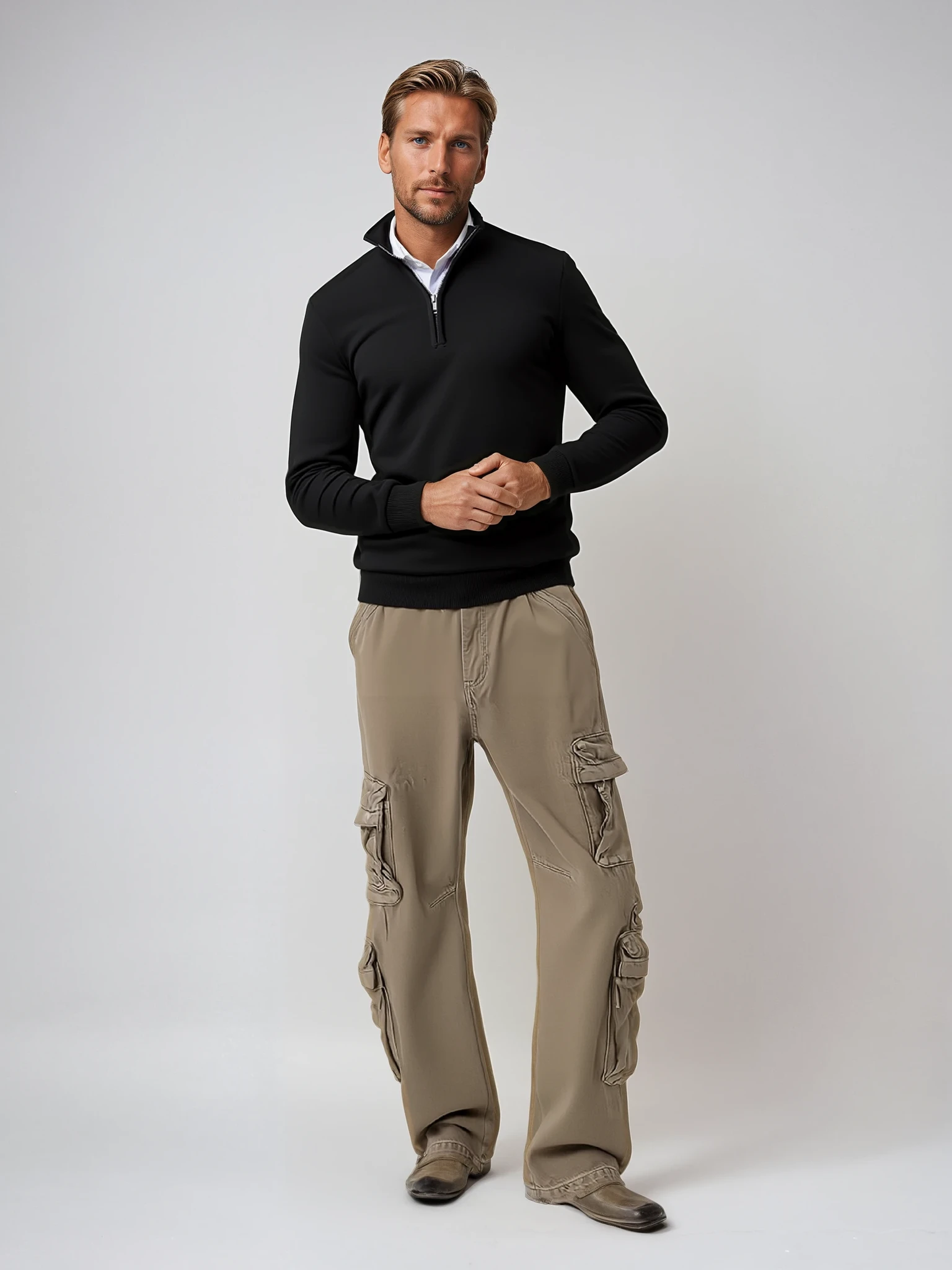 Men Sweater  | half zip stand collar fitted shape