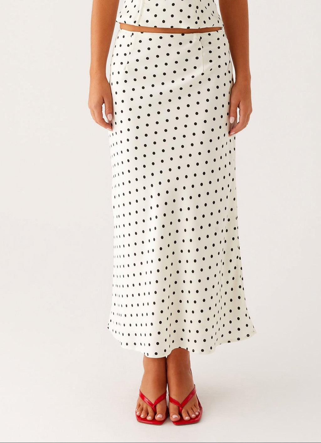 Black Polka Dot Midi Skirt for Women | Elasticated Waistband Design