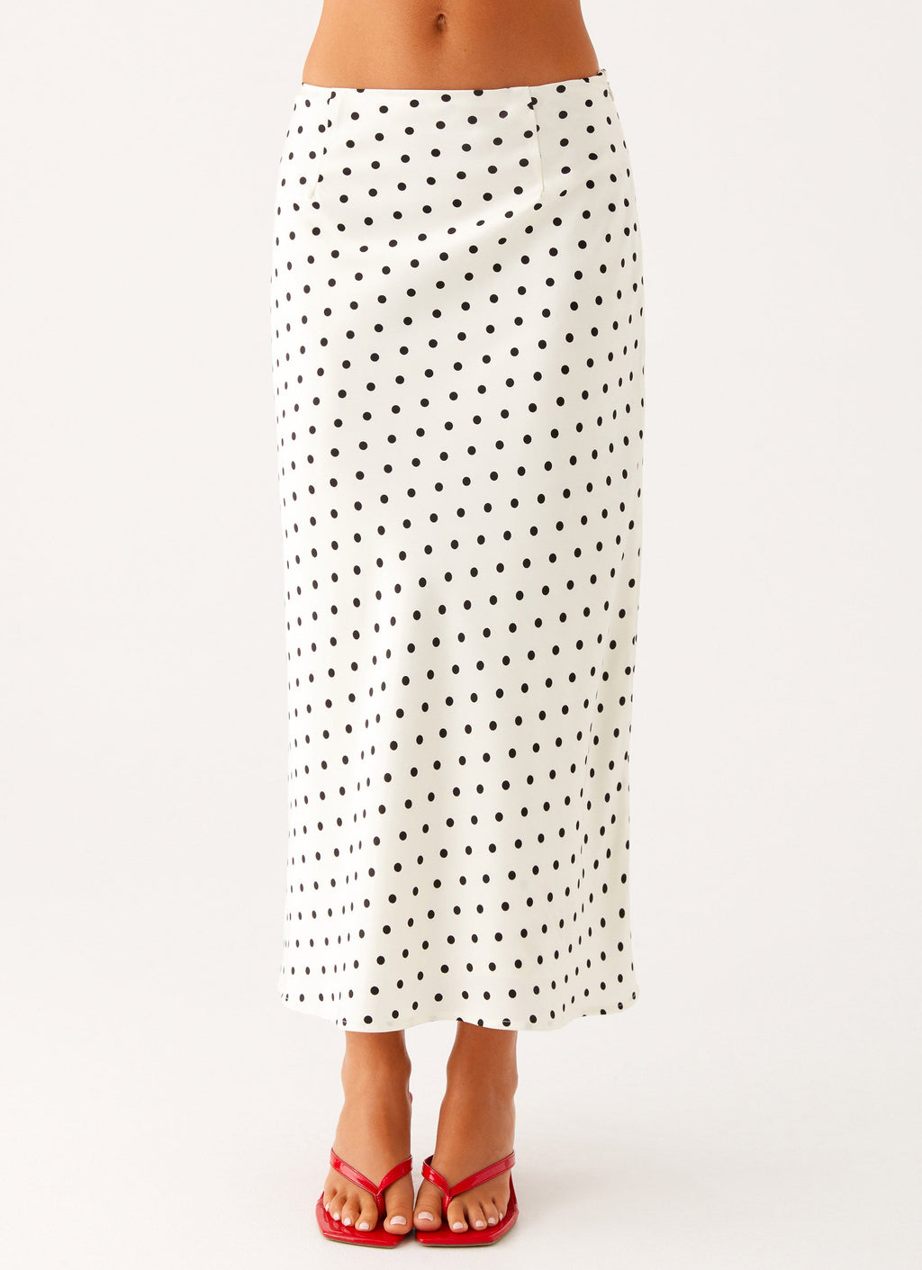 Black Polka Dot Midi Skirt for Women | Elasticated Waistband Design