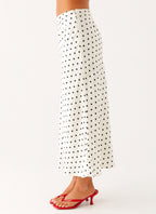Black Polka Dot Midi Skirt for Women | Elasticated Waistband Design