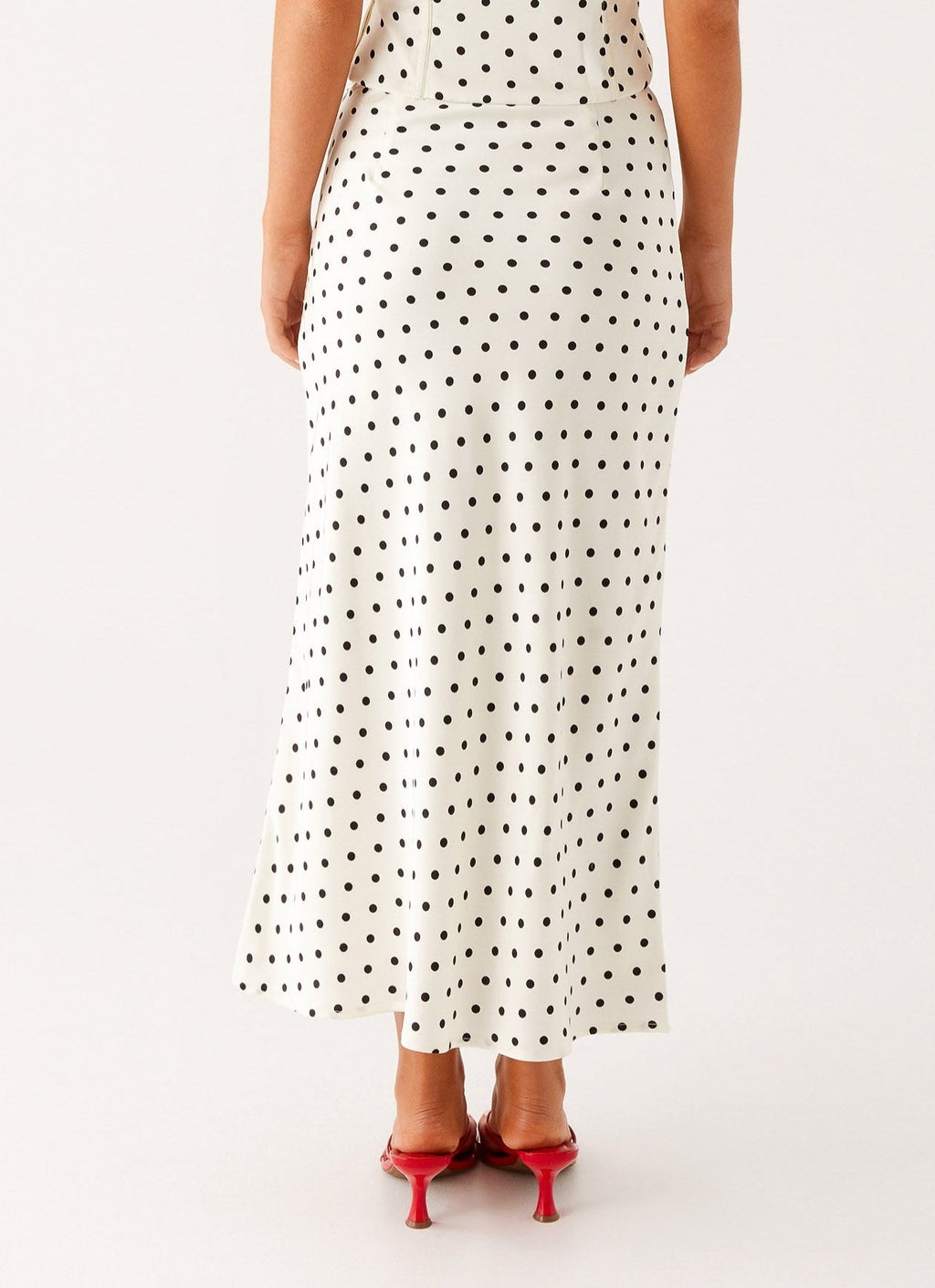Black Polka Dot Midi Skirt for Women | Elasticated Waistband Design