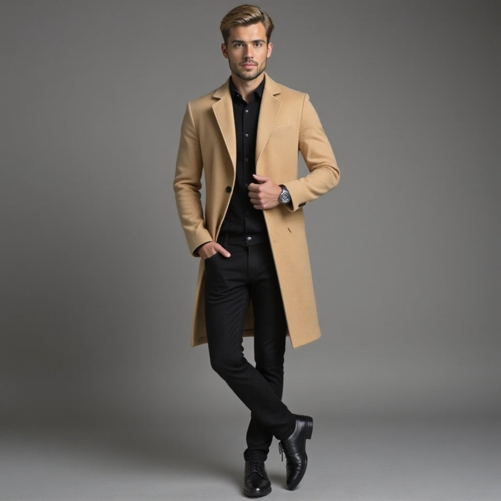 Grey Slim Fit Winter Coat for Men | Classic Formal Occasion Wear