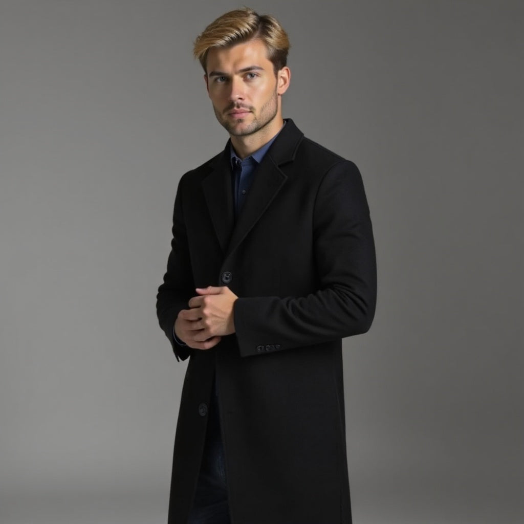 Grey Slim Fit Winter Coat for Men | Classic Formal Occasion Wear