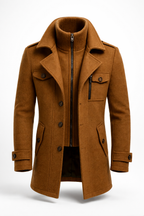 Wool Blend Double-Breasted Long Overcoat for Men