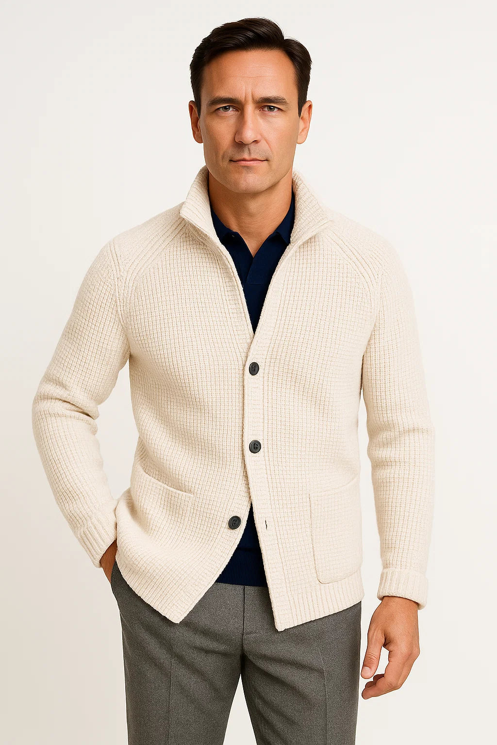 Synthetic Blend Knitted Button Front Cardigan for Men | Six Colours