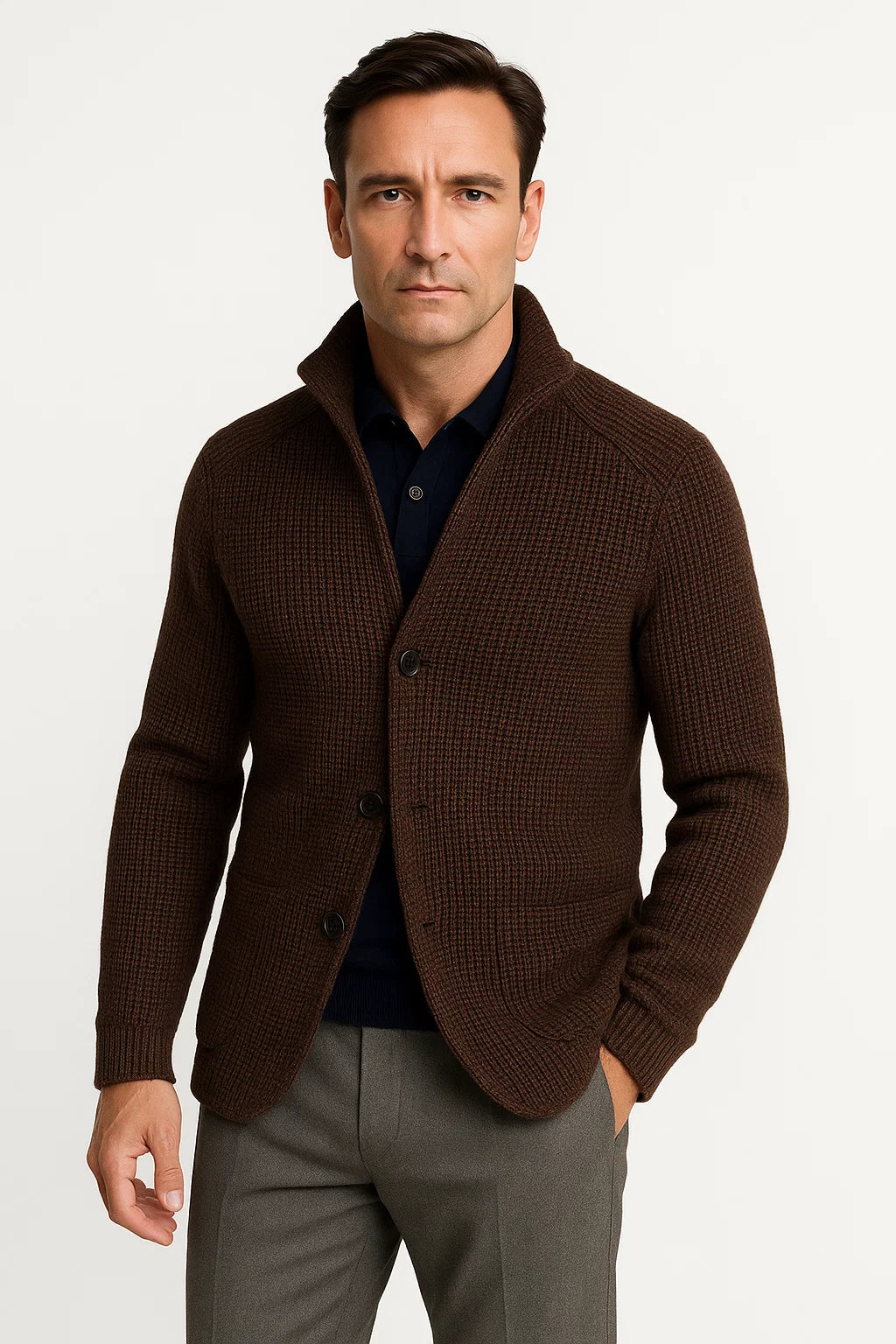 Synthetic Blend Knitted Button Front Cardigan for Men | Six Colours