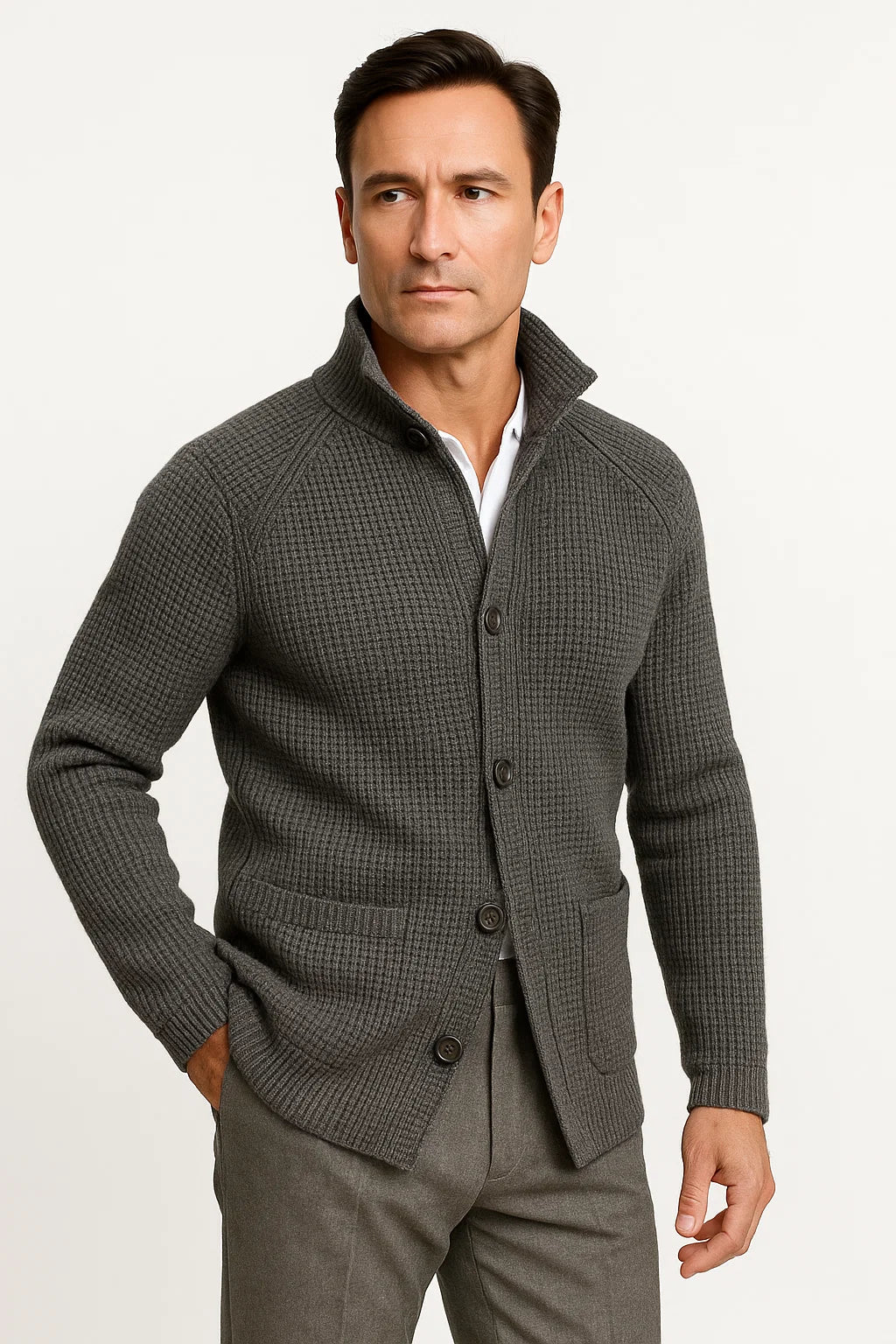 Synthetic Blend Knitted Button Front Cardigan for Men | Six Colours