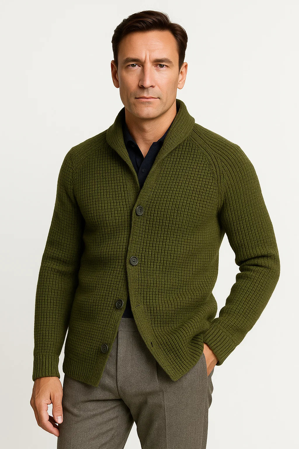 Synthetic Blend Knitted Button Front Cardigan for Men | Six Colours