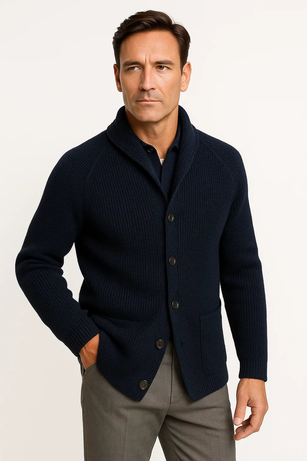 Synthetic Blend Knitted Button Front Cardigan for Men | Six Colours