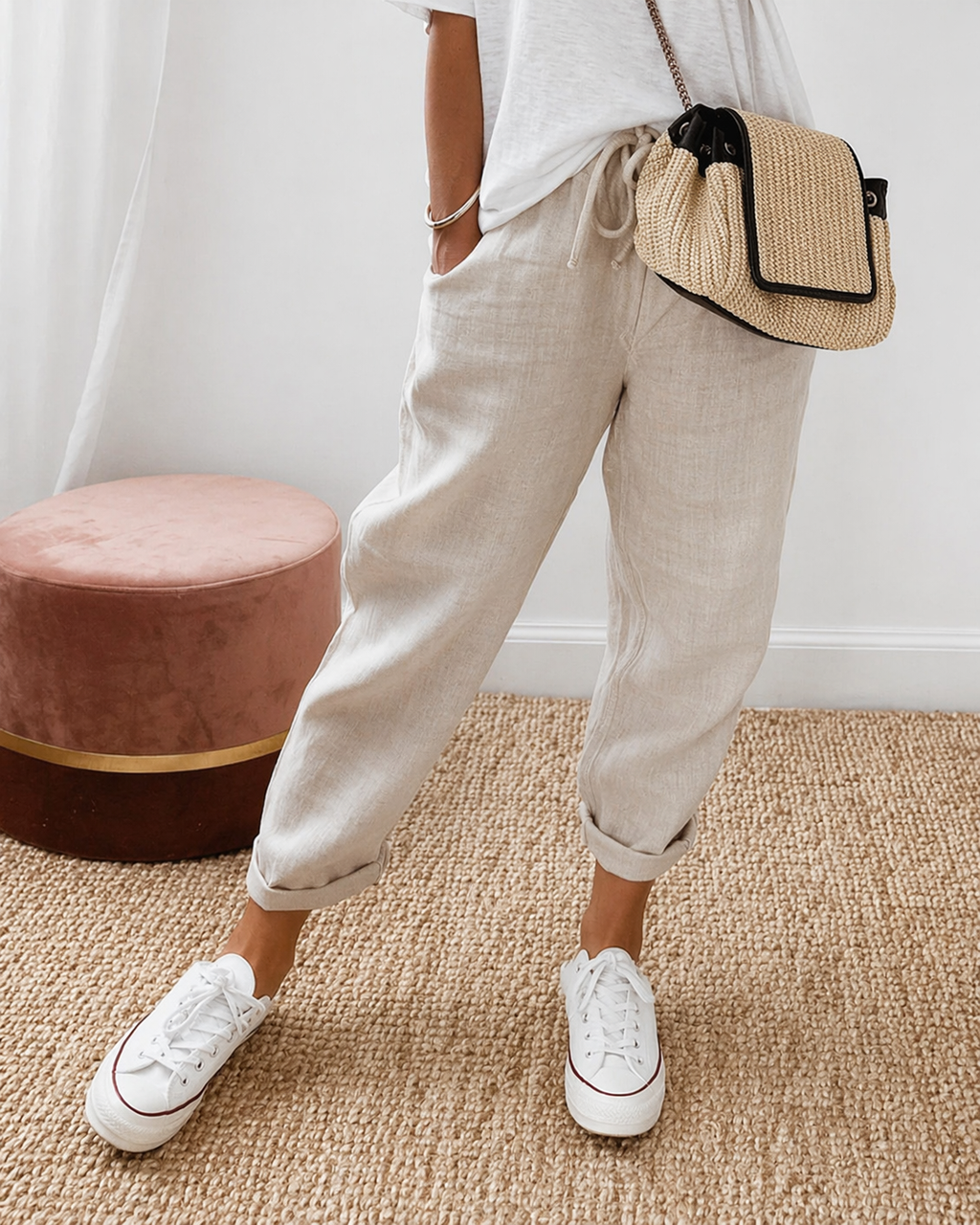 Cotton Linen Relaxed Fit Trousers for Men