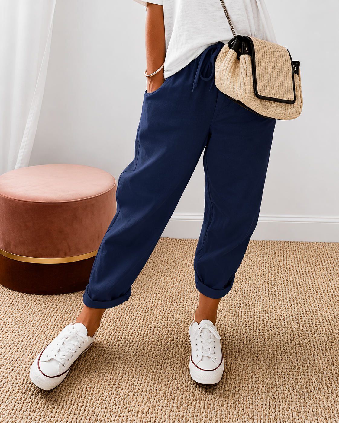 Cotton Linen Relaxed Fit Trousers for Men
