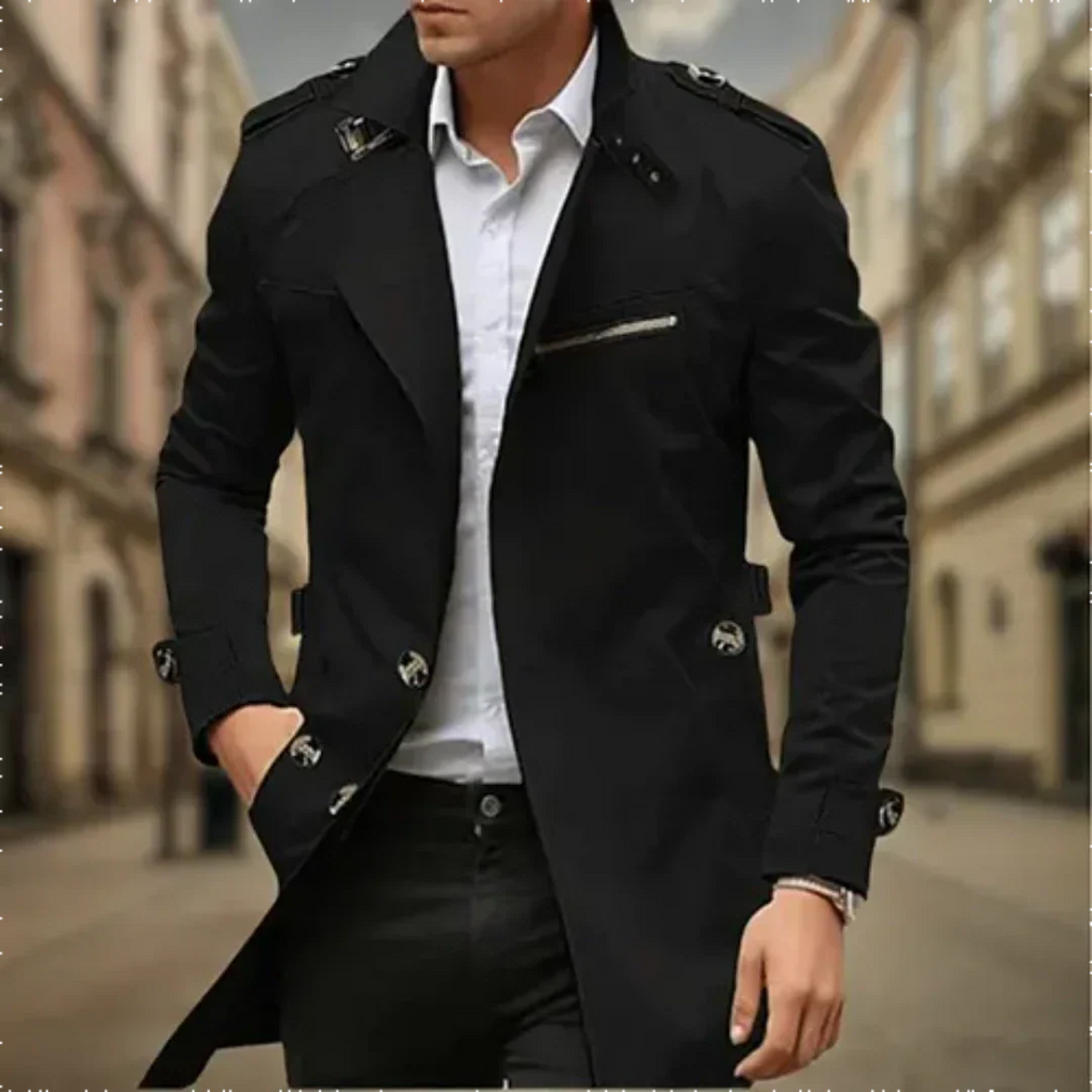 Double Breasted Long Raincoat for Men | Classic Winter Outerwear Collection