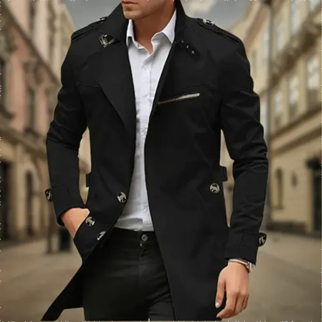 Double Breasted Long Raincoat for Men | Classic Winter Outerwear Collection