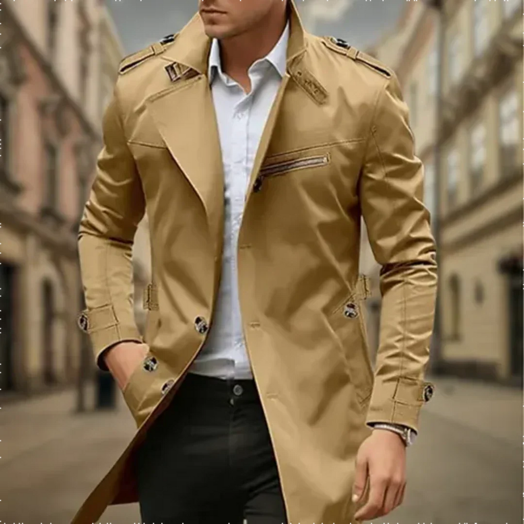 Double Breasted Long Raincoat for Men | Classic Winter Outerwear Collection