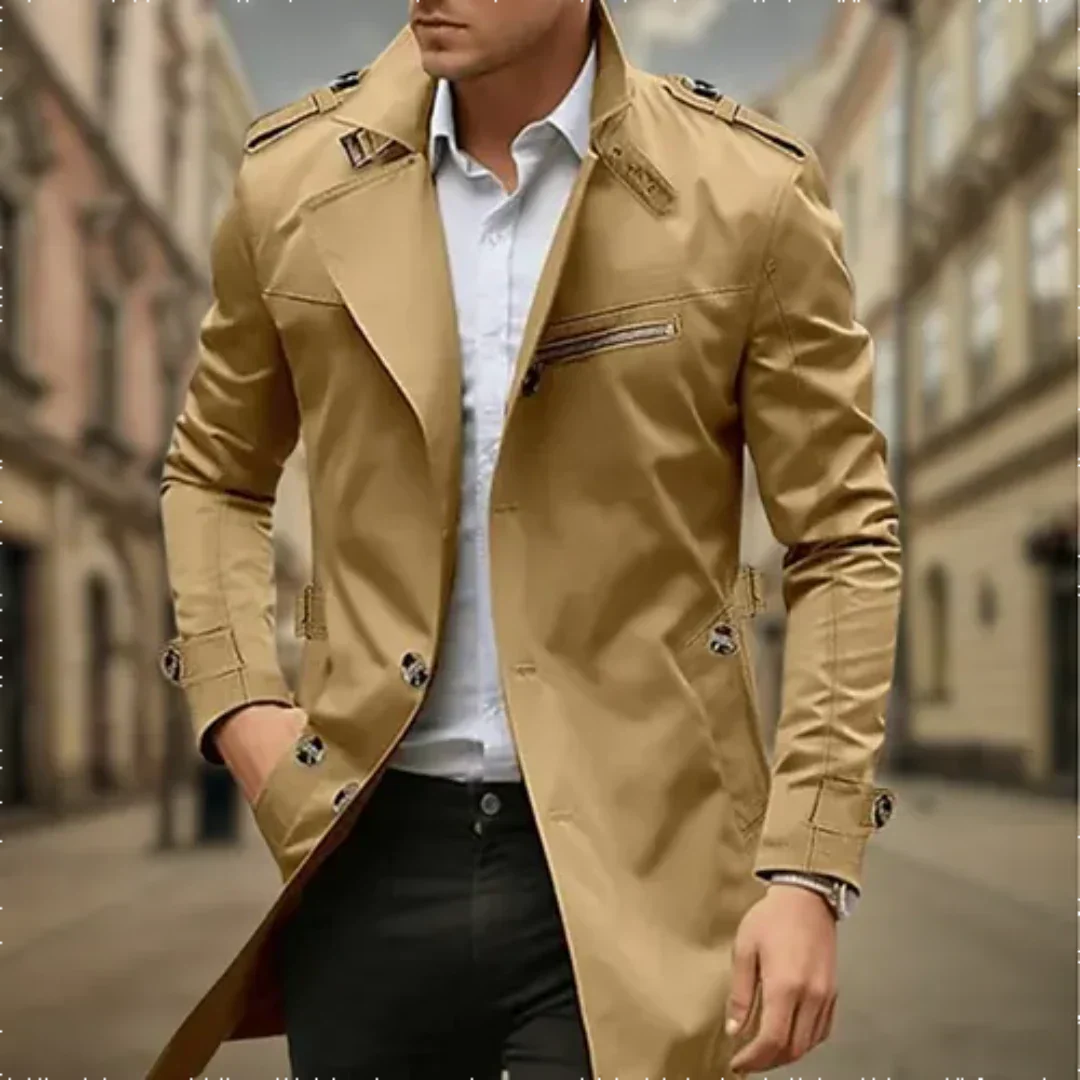 Double Breasted Long Raincoat for Men | Classic Winter Outerwear Collection