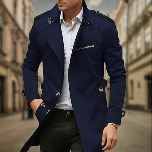 Double Breasted Long Raincoat for Men | Classic Winter Outerwear Collection