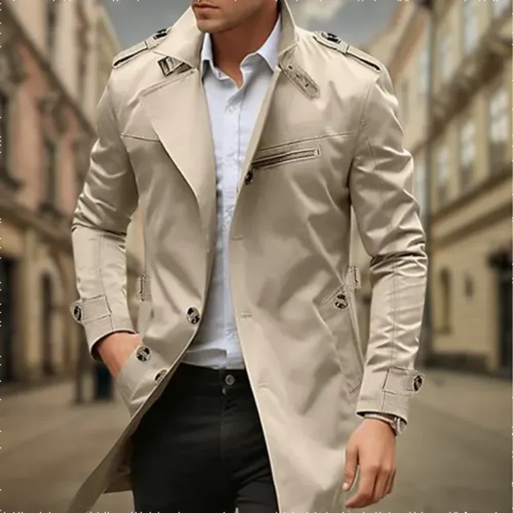 Double Breasted Long Raincoat for Men | Classic Winter Outerwear Collection