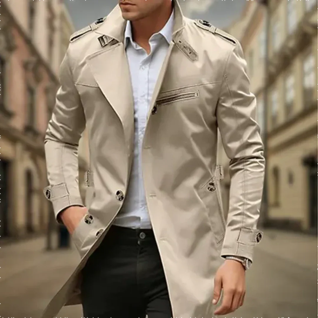 Double Breasted Long Raincoat for Men | Classic Winter Outerwear Collection