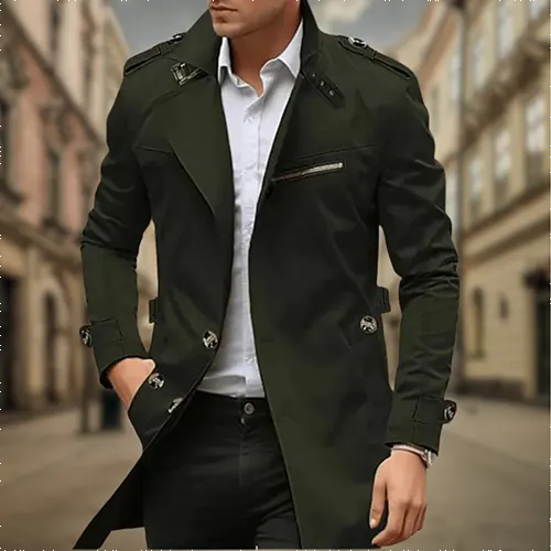 Double Breasted Long Raincoat for Men | Classic Winter Outerwear Collection