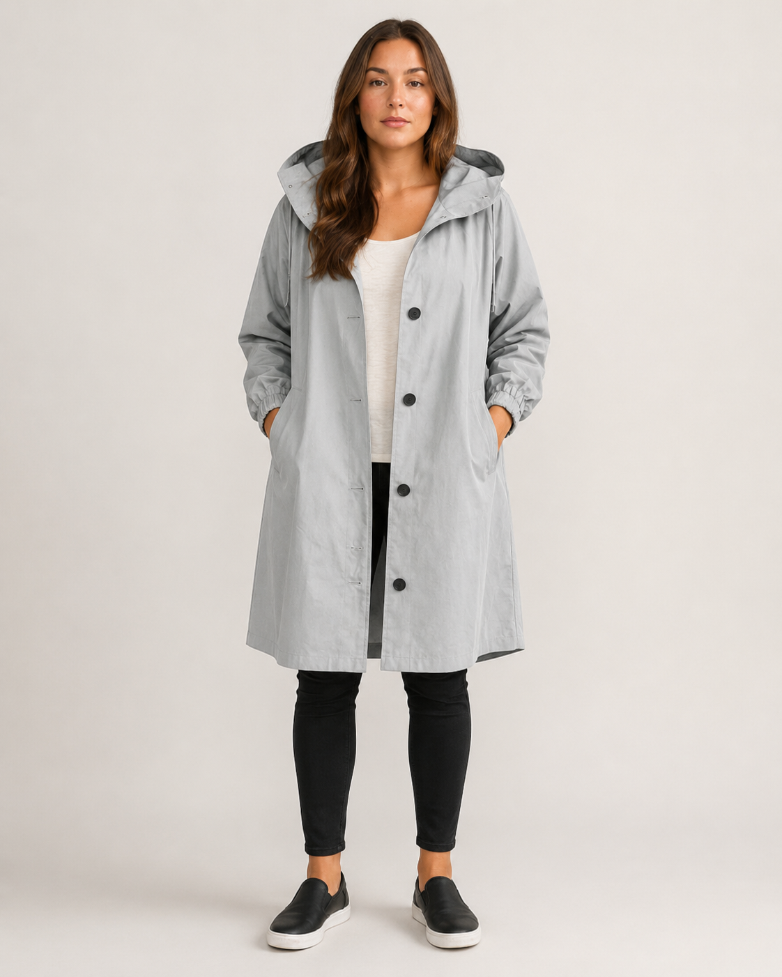 Lightweight Tailored Mid-Length Raincoat for Women