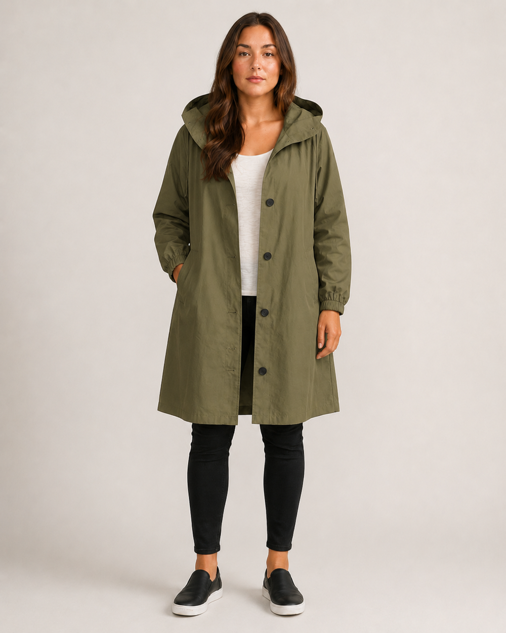 Lightweight Tailored Mid-Length Raincoat for Women